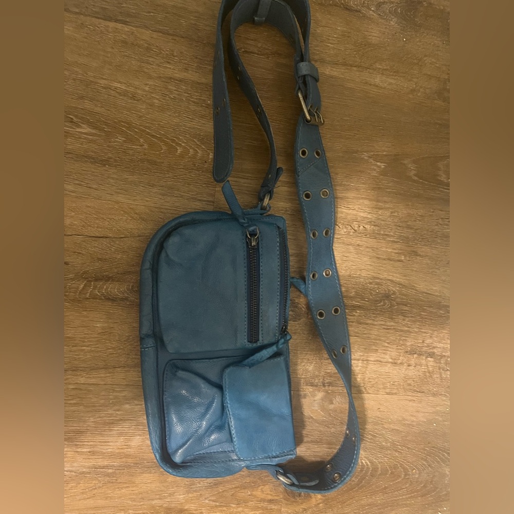 Blue free people leather crossbody bag